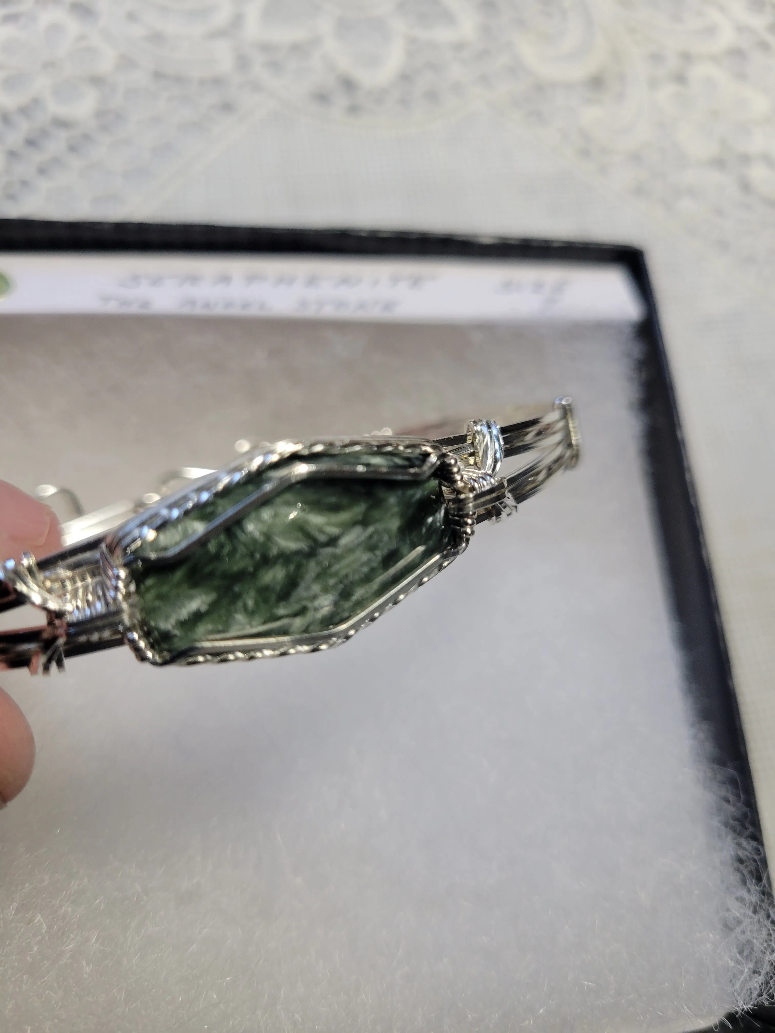 Custom Cut Polished & Wire Wrapped Seraphenite Bracelet Angle Stone Sterling Silver Size 7