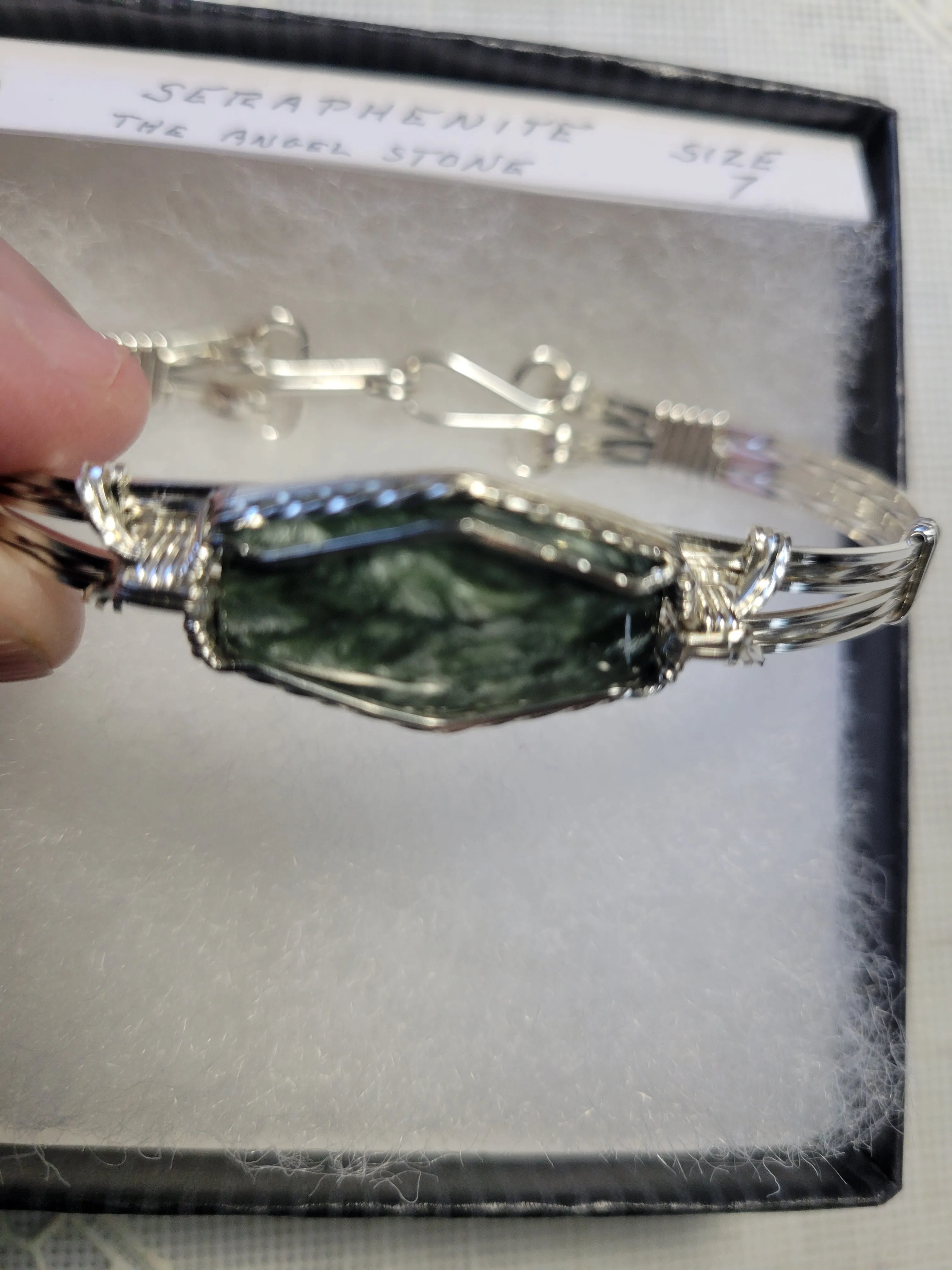 Custom Cut Polished & Wire Wrapped Seraphenite Bracelet Angle Stone Sterling Silver Size 7