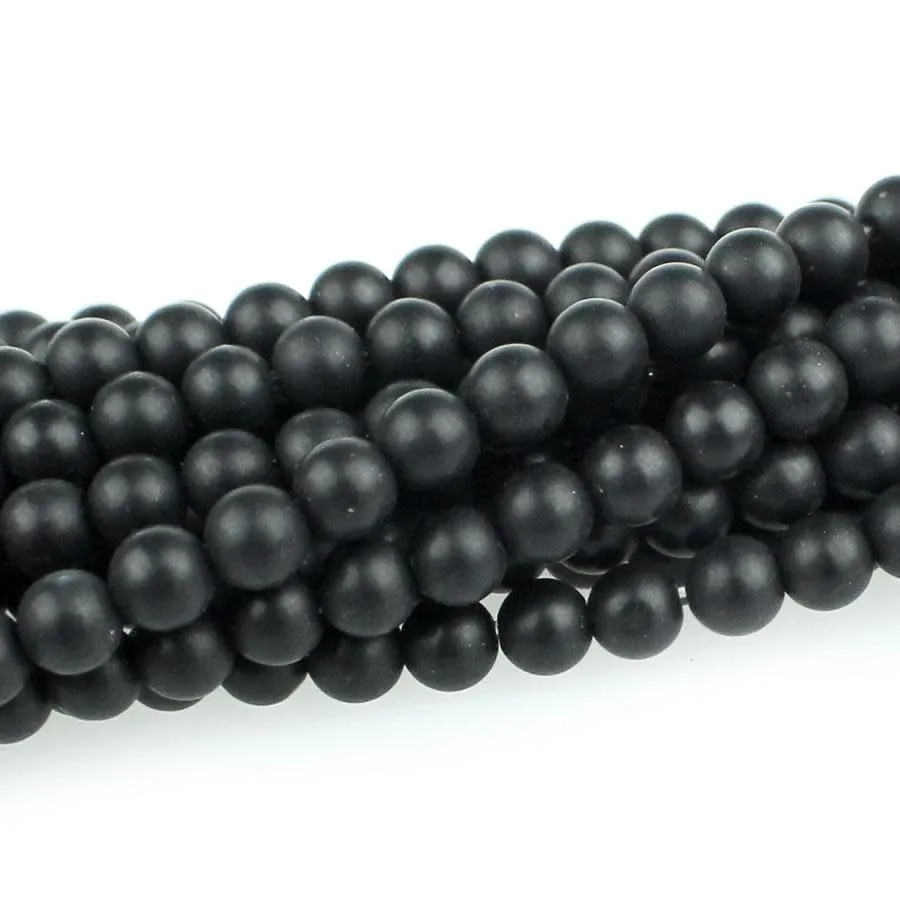 Dakota Stones Matte Black Onyx 4mm Round Bead Strand