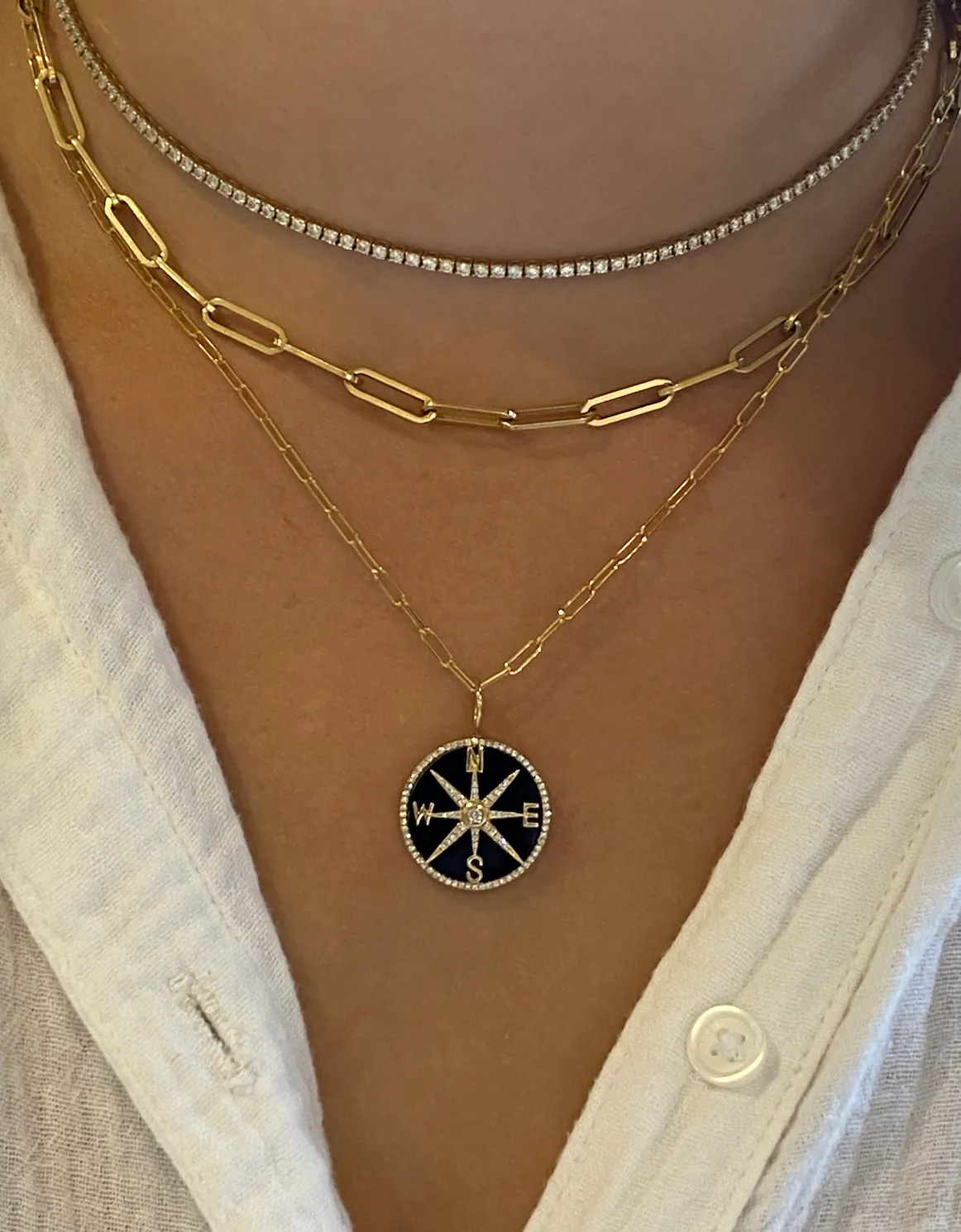 DIAMOND AND ONYX COMPASS CHARM