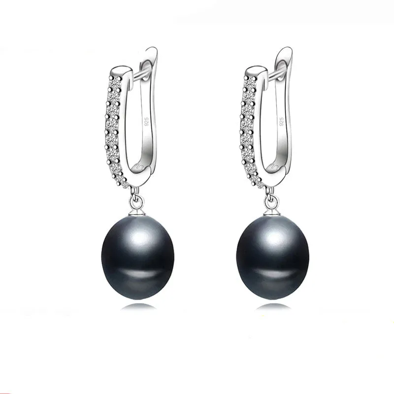 Freshwater Black Drop Pearl Earrings 925 Sterling Silver earrings