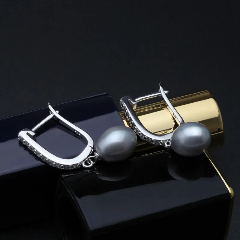 Freshwater Black Drop Pearl Earrings 925 Sterling Silver earrings