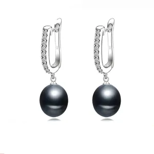 Freshwater Black Drop Pearl Earrings 925 Sterling Silver earrings