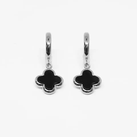 Gammie Clover Silver Onyx Hoop Earring