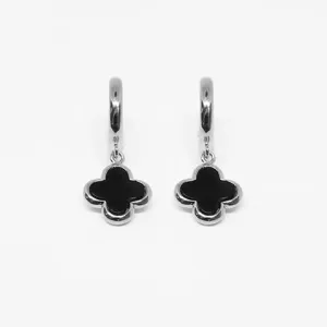 Gammie Clover Silver Onyx Hoop Earring