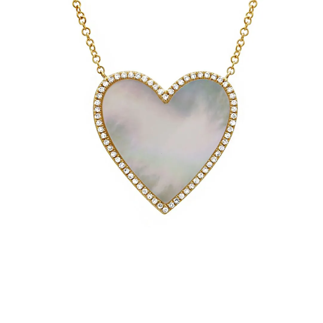 Gemstone and Diamond Heart Necklace - Large (More colors available)