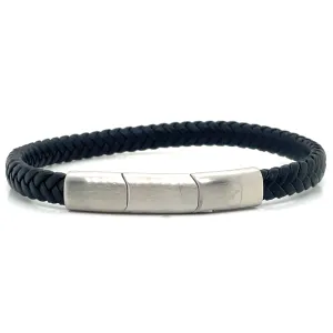 Gents Black Leather And Stainless Steel Bracelet