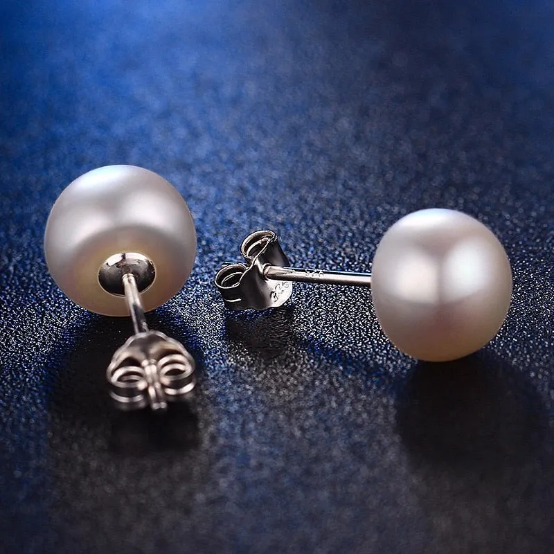 Genuine freshwater pearl earrings silver stud earrings