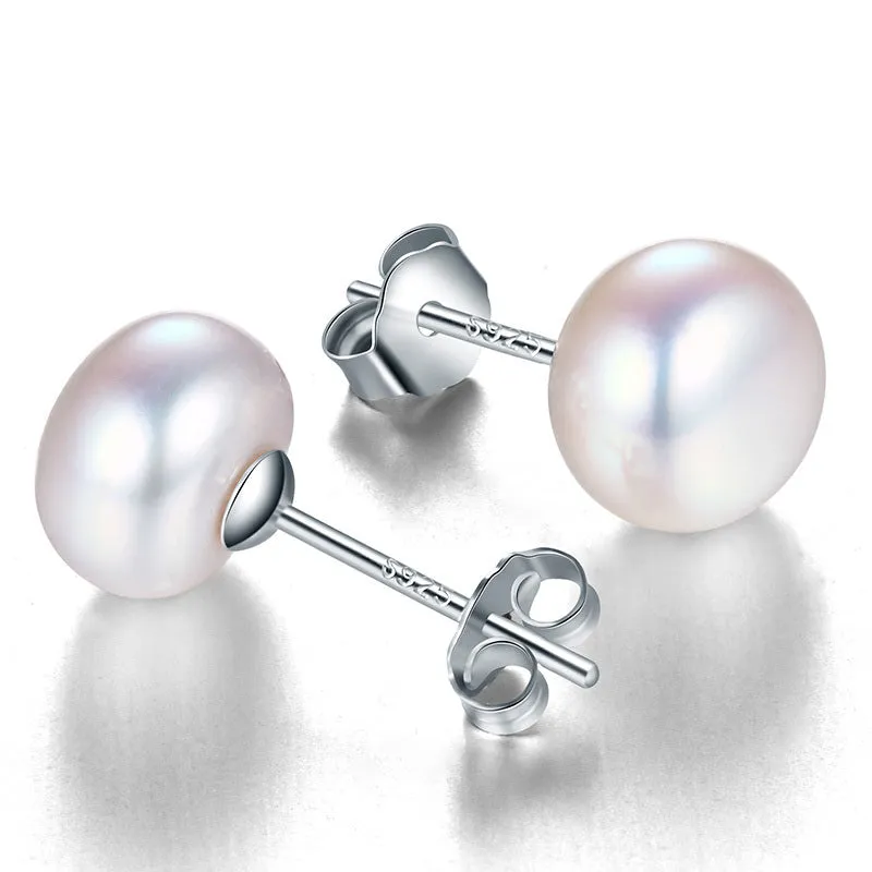 Genuine freshwater pearl earrings silver stud earrings