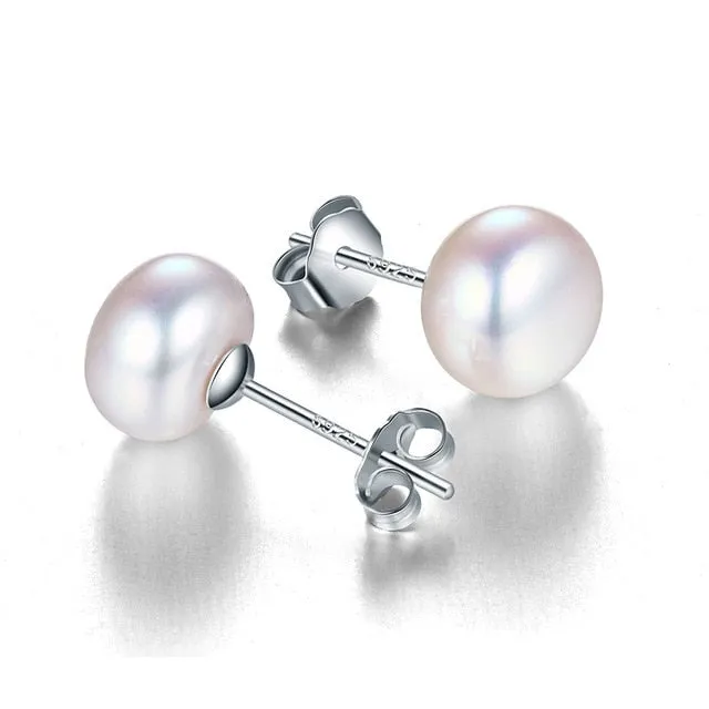 Genuine freshwater pearl earrings silver stud earrings