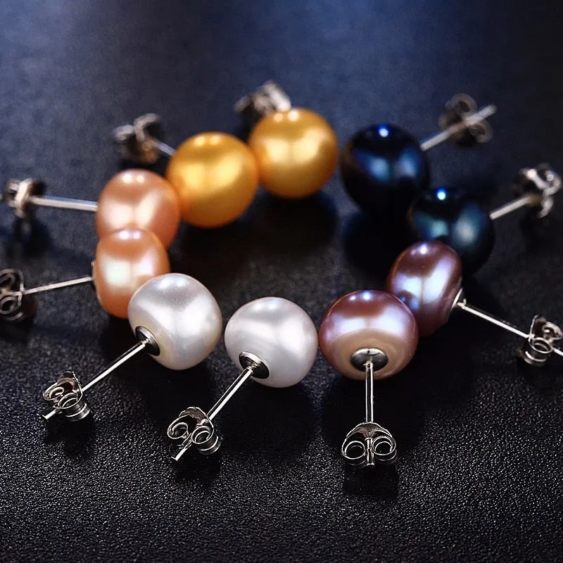 Genuine freshwater pearl earrings silver stud earrings