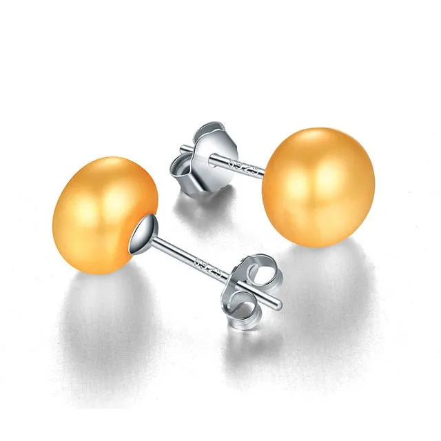 Genuine freshwater pearl earrings silver stud earrings
