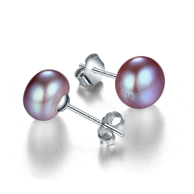 Genuine freshwater pearl earrings silver stud earrings