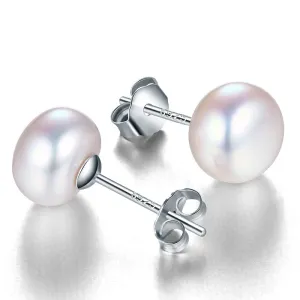 Genuine freshwater pearl earrings silver stud earrings