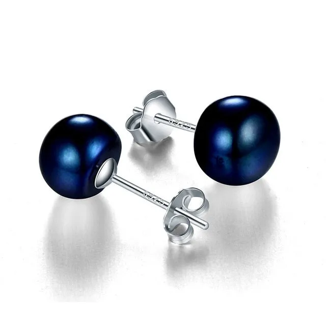 Genuine freshwater pearl earrings silver stud earrings