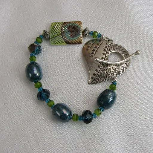 Handmade Artisan Bead Bracelet with Heart Clasp