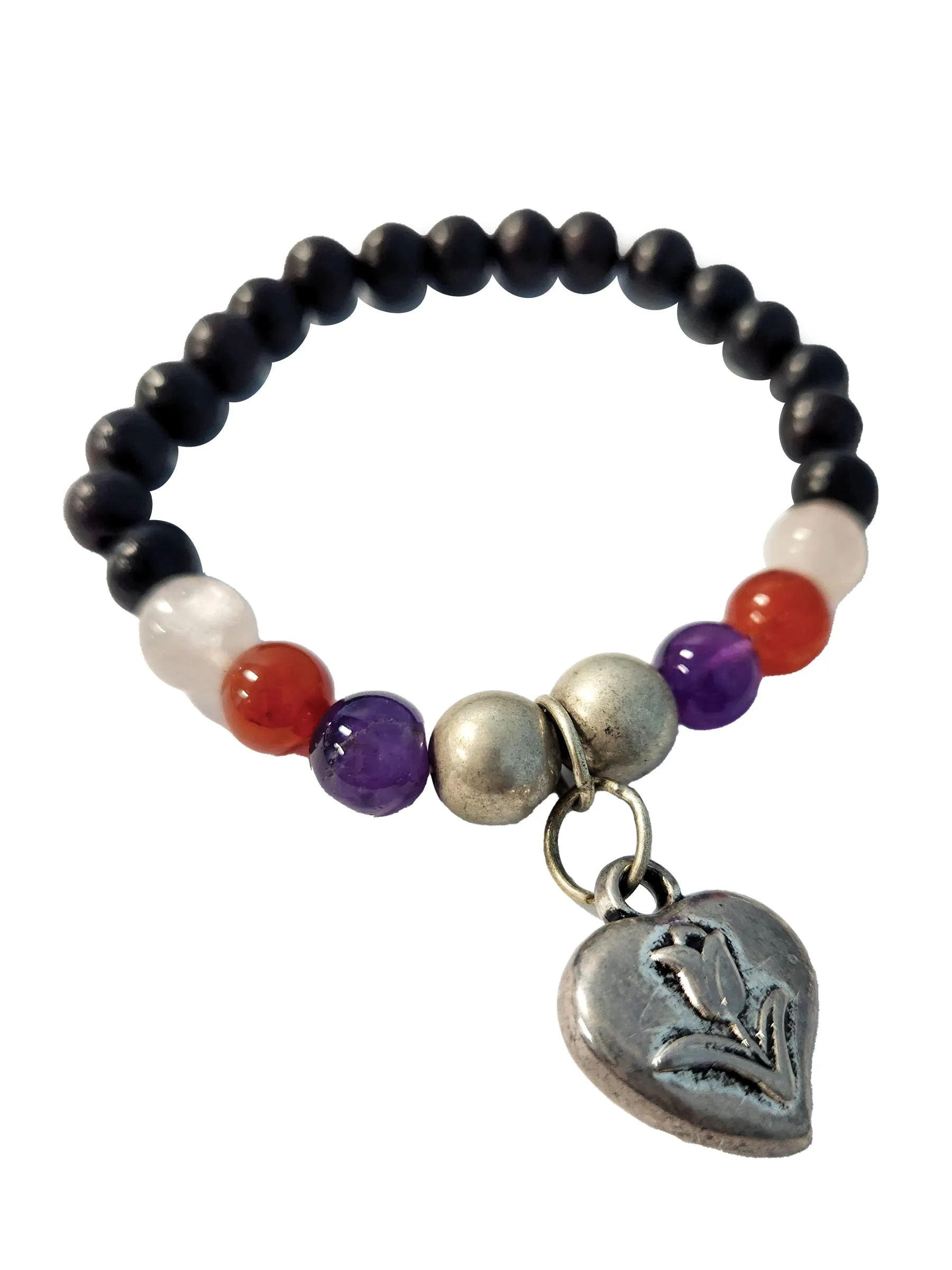 Heart Beaded Bracelet Gemstones Rosewood