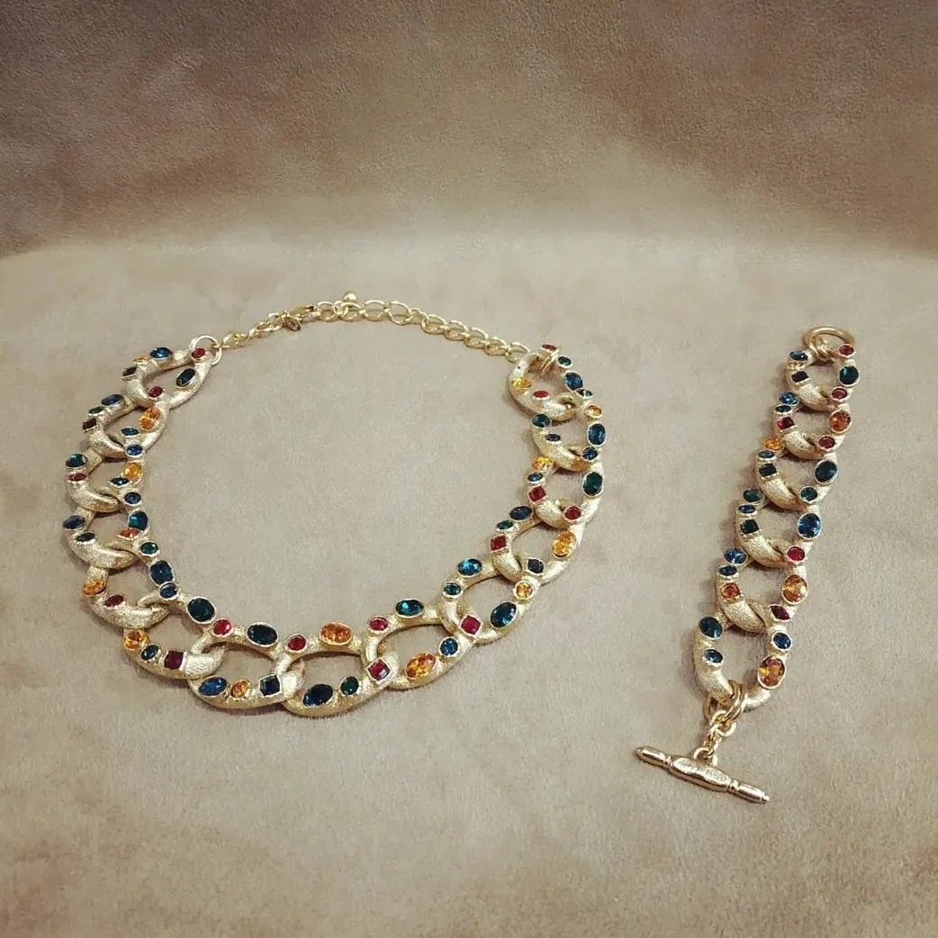 Kenneth Jay Lane multi coloured gem chain bracelet