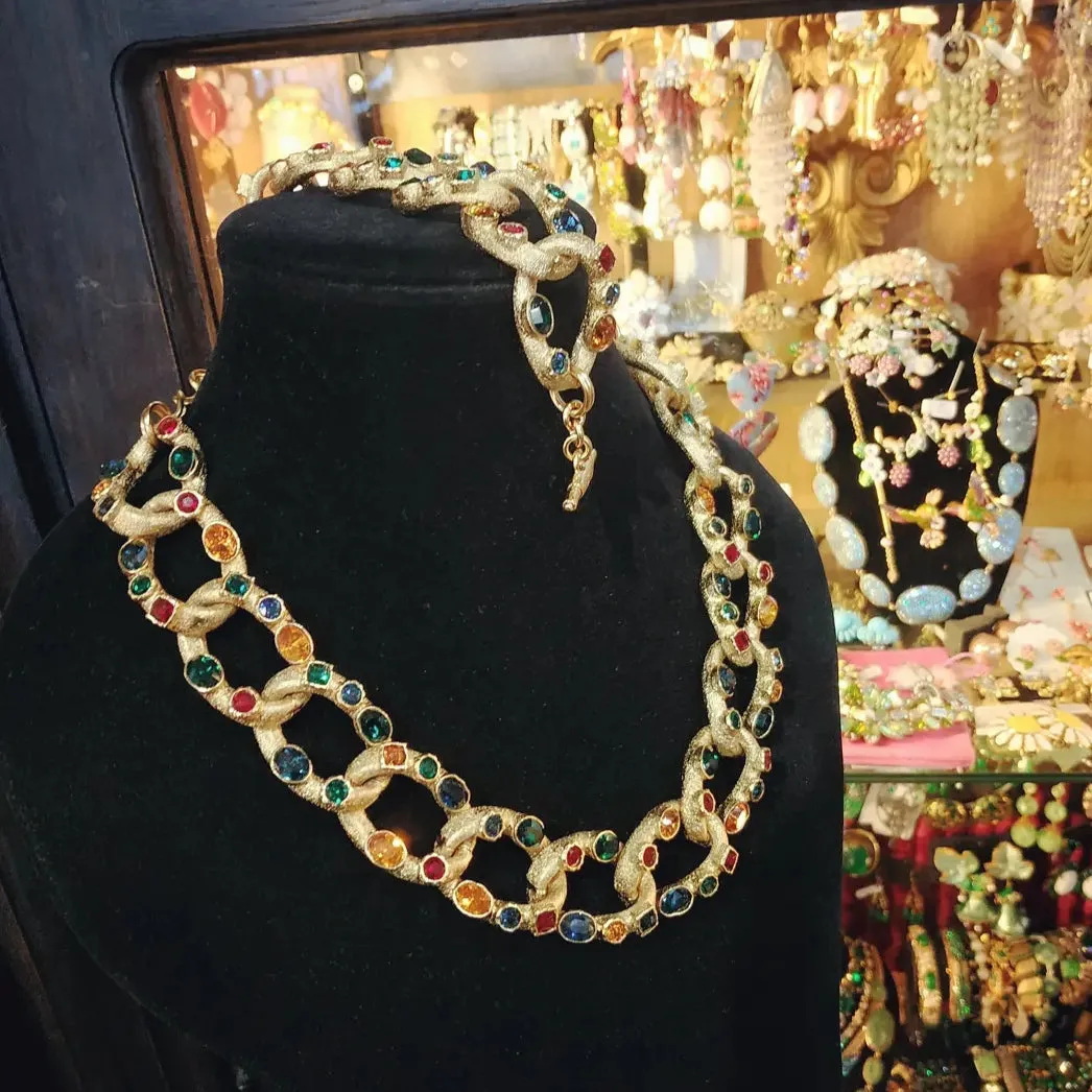 Kenneth Jay Lane multi coloured gem chain bracelet