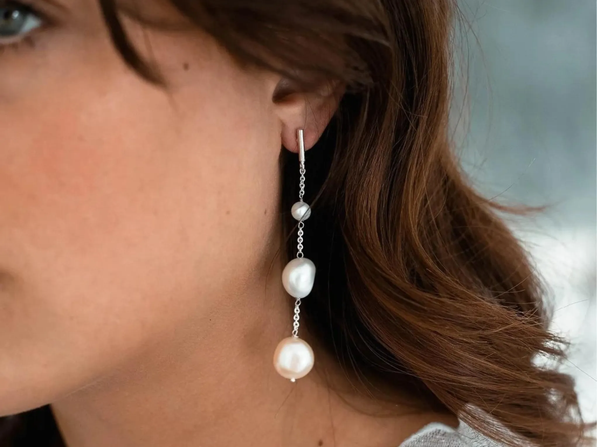 Lola Knight - Alora - Minimal Bridal Pearl Earrings - Silver