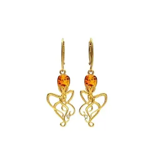 MILENA Drop Earrings Gold Plated and Amber Octopus