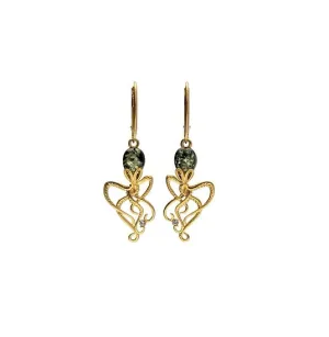 MILENA Drop Earrings Gold Plated and Green Amber Octopus