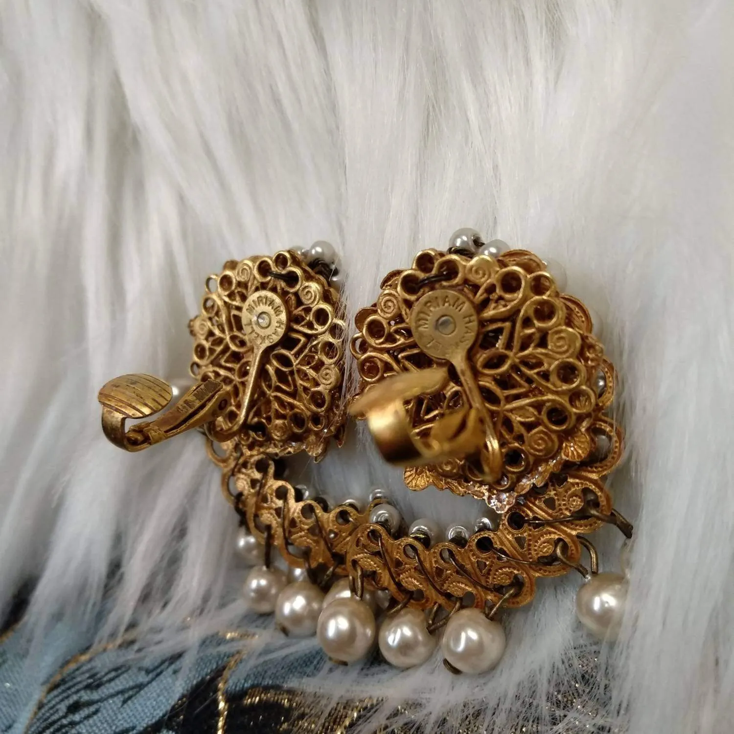 Miriam haskell vintage cluster pearl clip on earrings