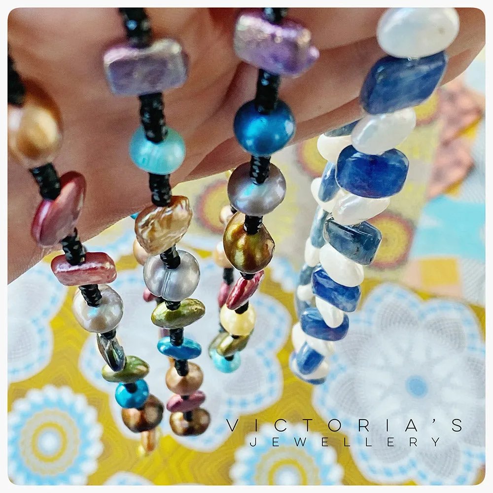 Multi Colour Fresh Water Pearl and Onyx Necklace - 55cm