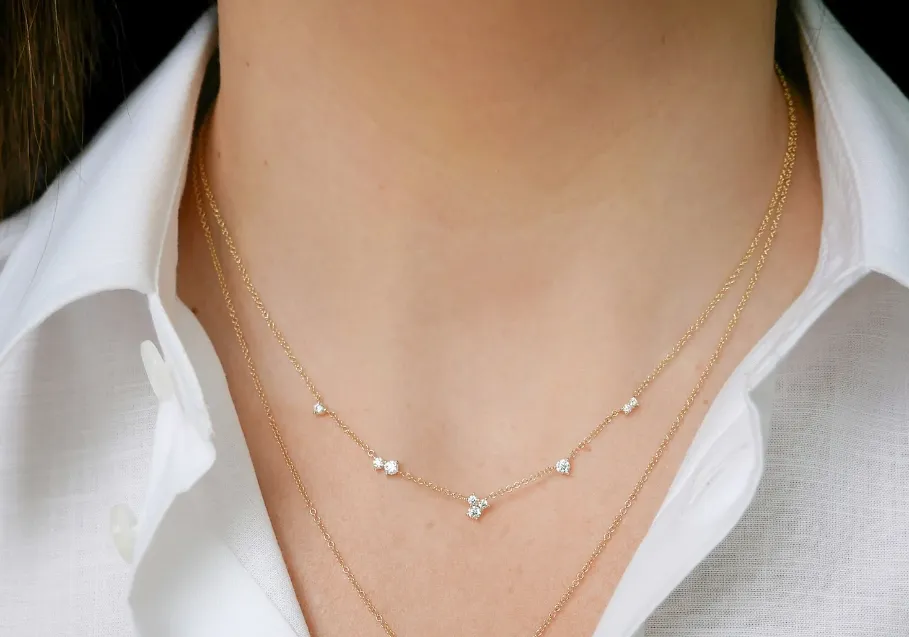 Multi Diamond Cluster White Gold Necklace