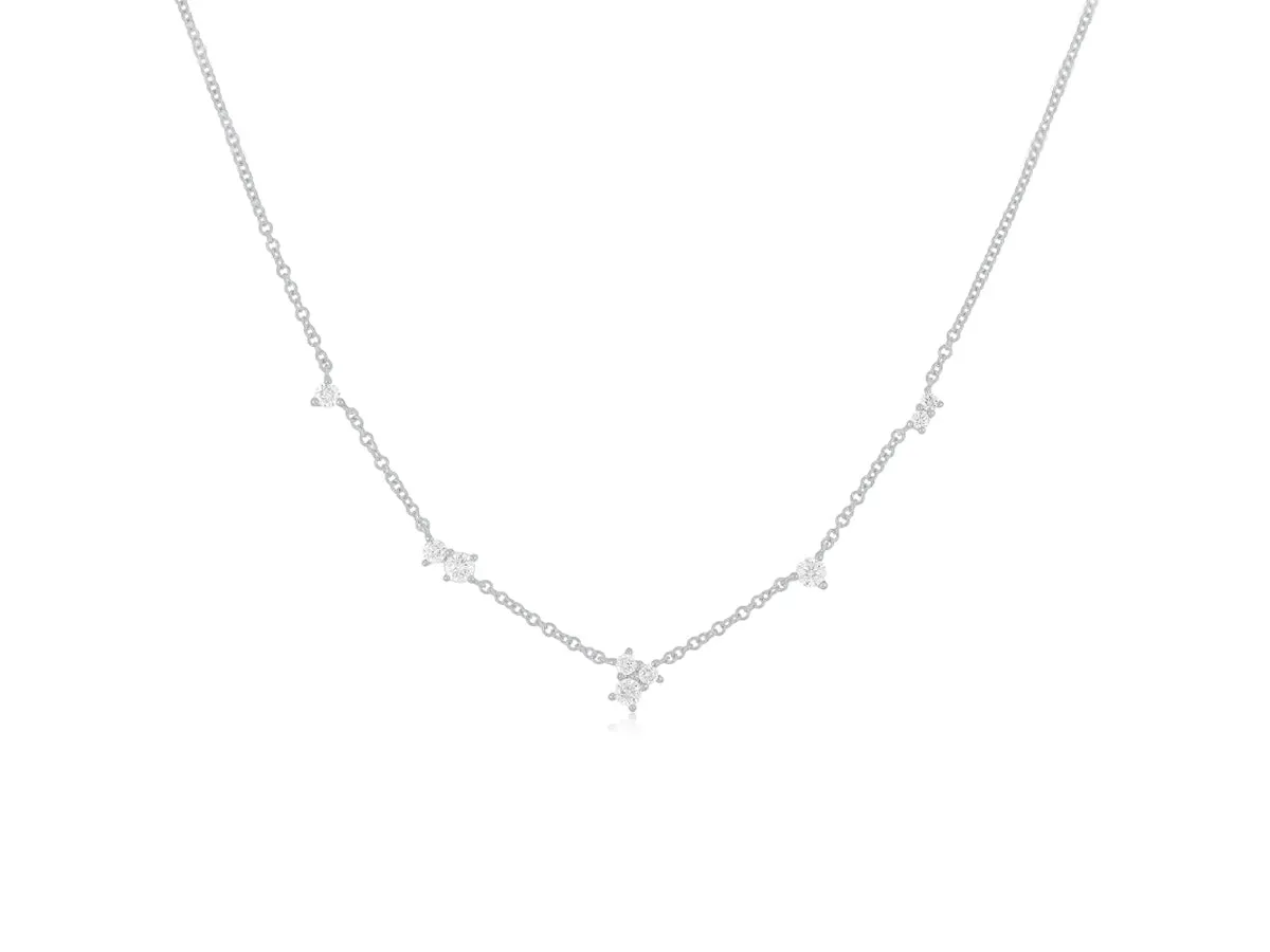 Multi Diamond Cluster White Gold Necklace