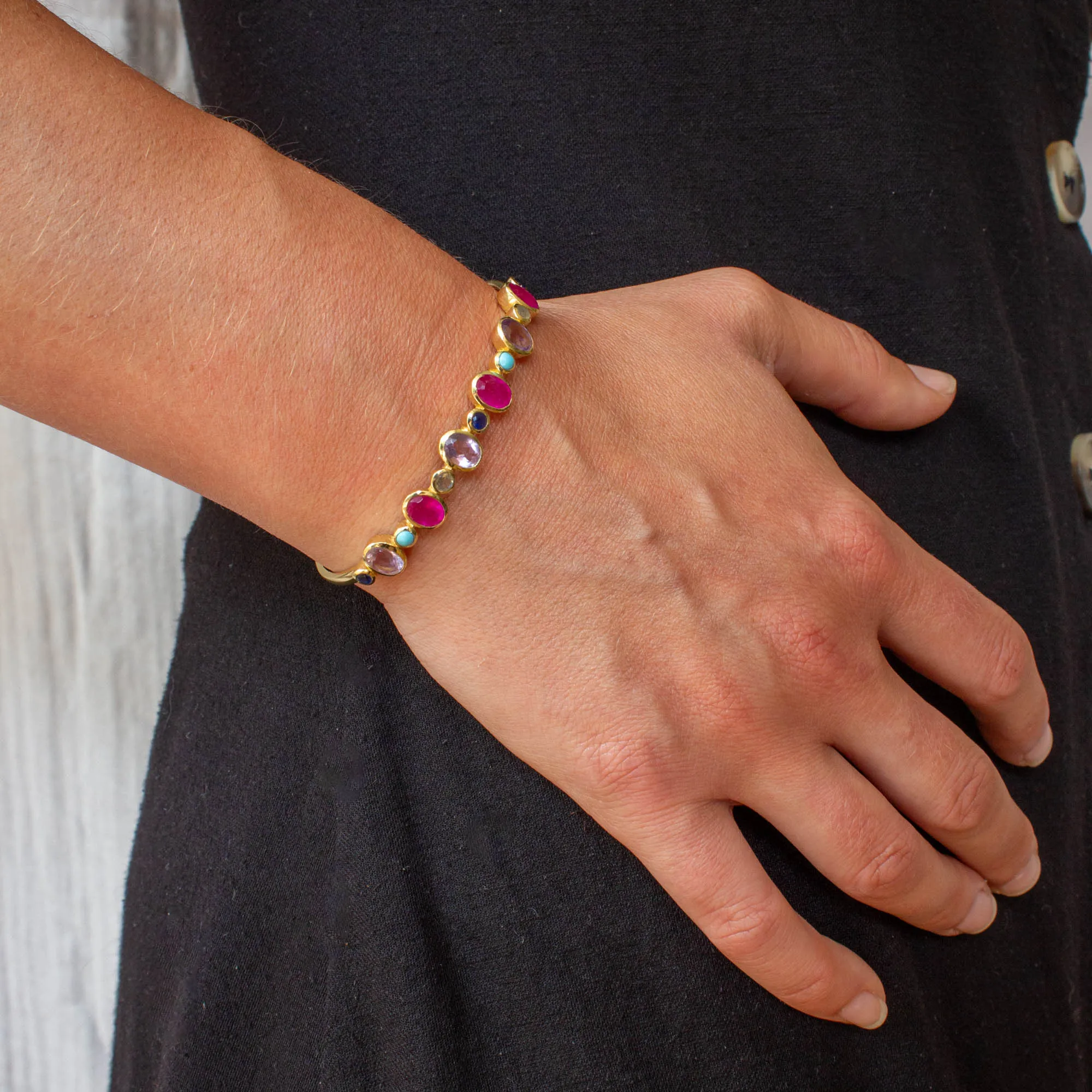 Multi-stone Gemstone Cuff Bracelet in Pinks