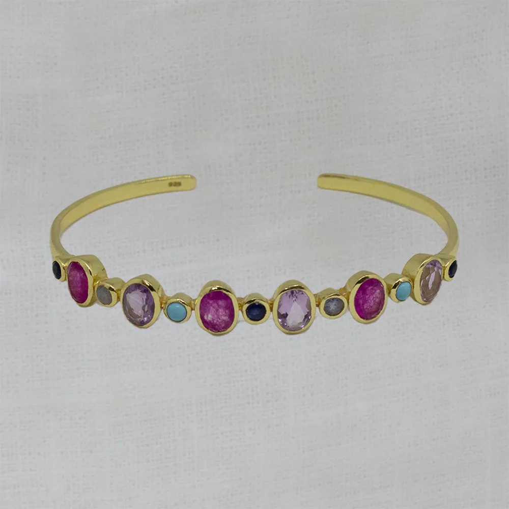 Multi-stone Gemstone Cuff Bracelet in Pinks