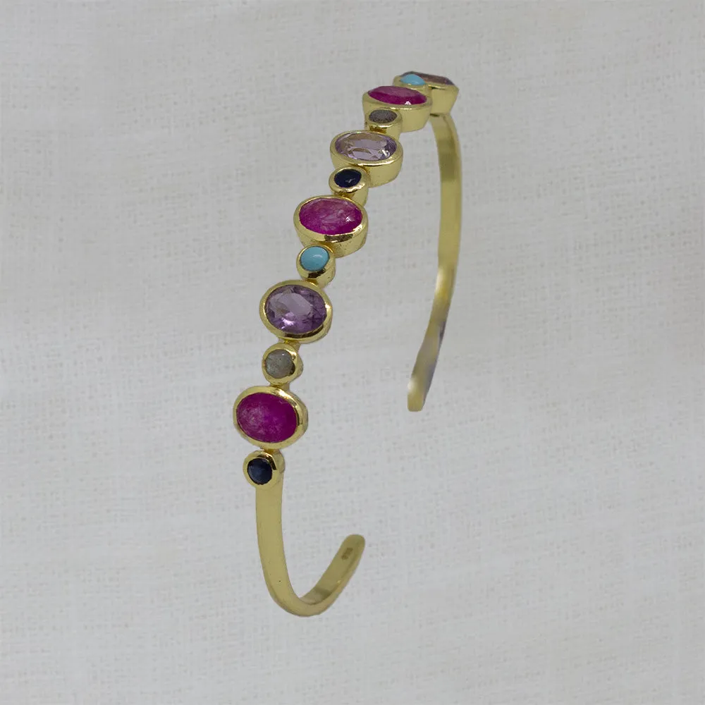 Multi-stone Gemstone Cuff Bracelet in Pinks