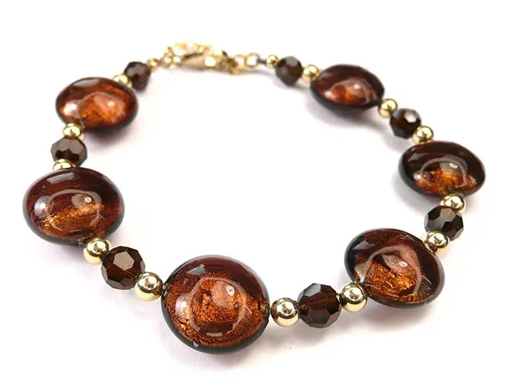 Murano Glass Lentil Bracelet - Dark Chocolate Gold