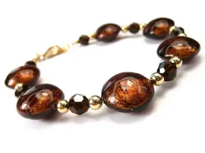 Murano Glass Lentil Bracelet - Dark Chocolate Gold