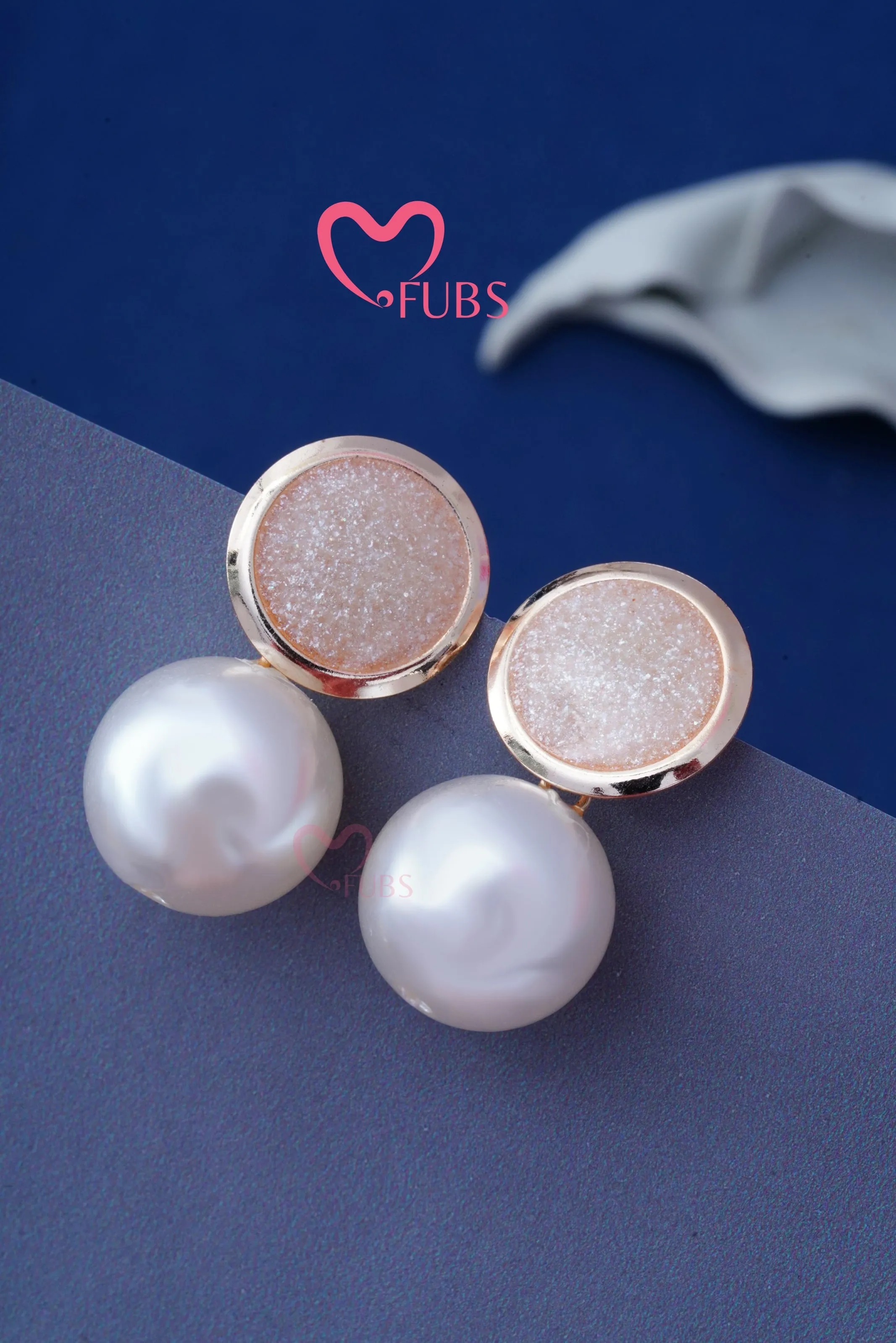 Onyx Round Stud White Pearl Drop Earrings