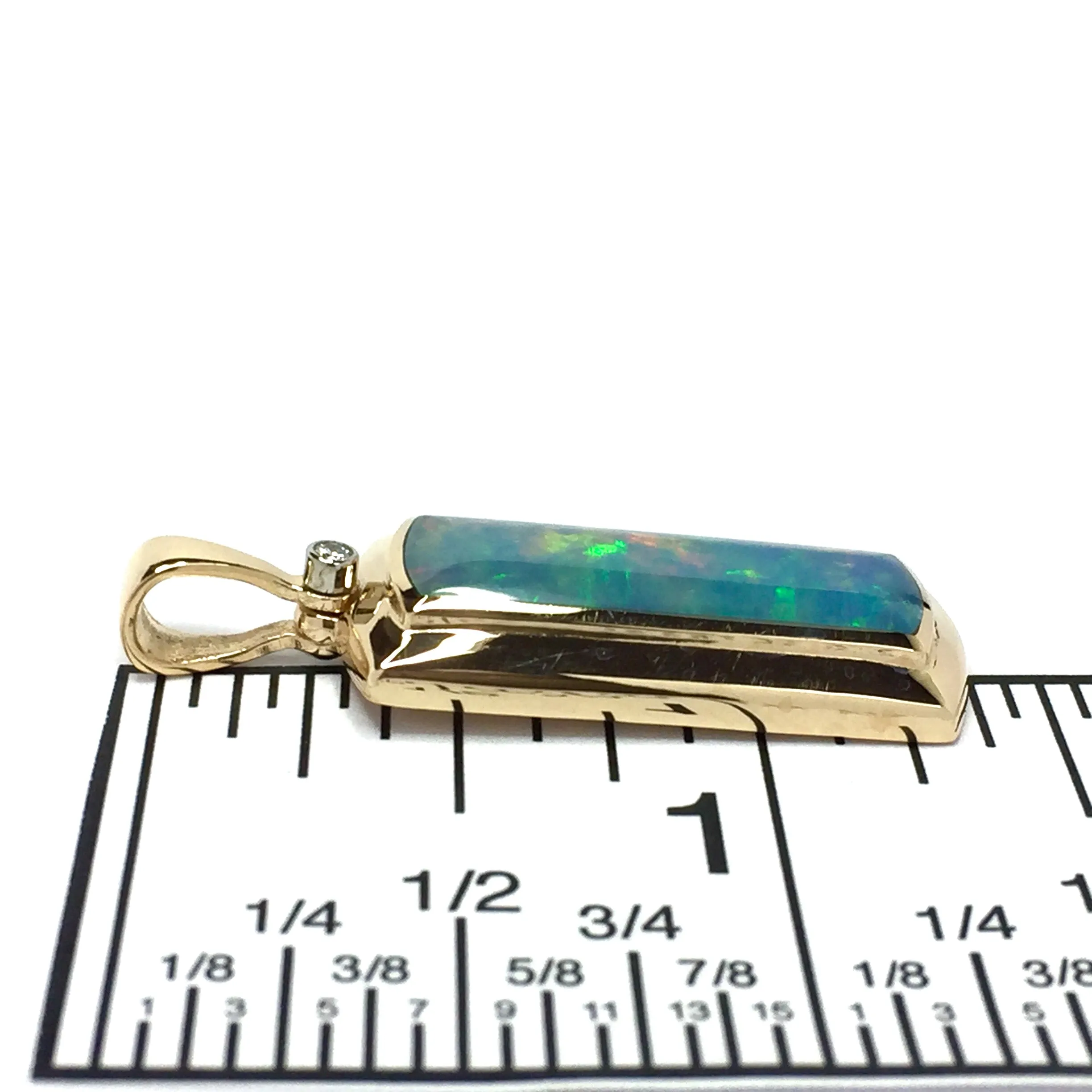 Opal Pendant Rectangle Inlaid Design with .02ct Round Diamond