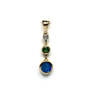 Opal Pendant Round Inlaid with a Tsavorite and .02ct Round Diamond