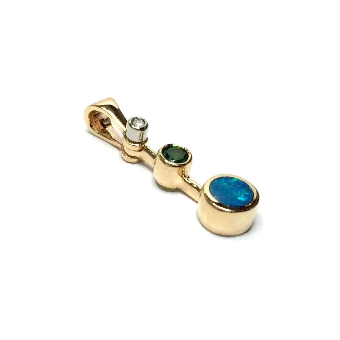 Opal Pendant Round Inlaid with a Tsavorite and .02ct Round Diamond