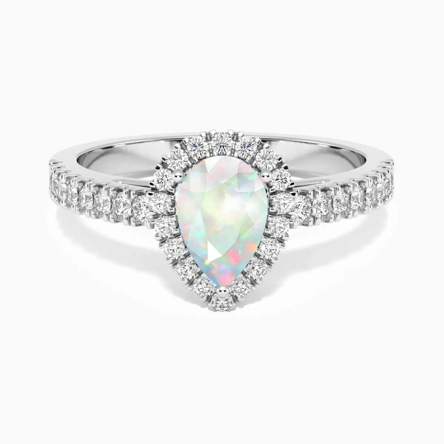 Pear Shape Halo Silver Opal Ring by Irosk Australia