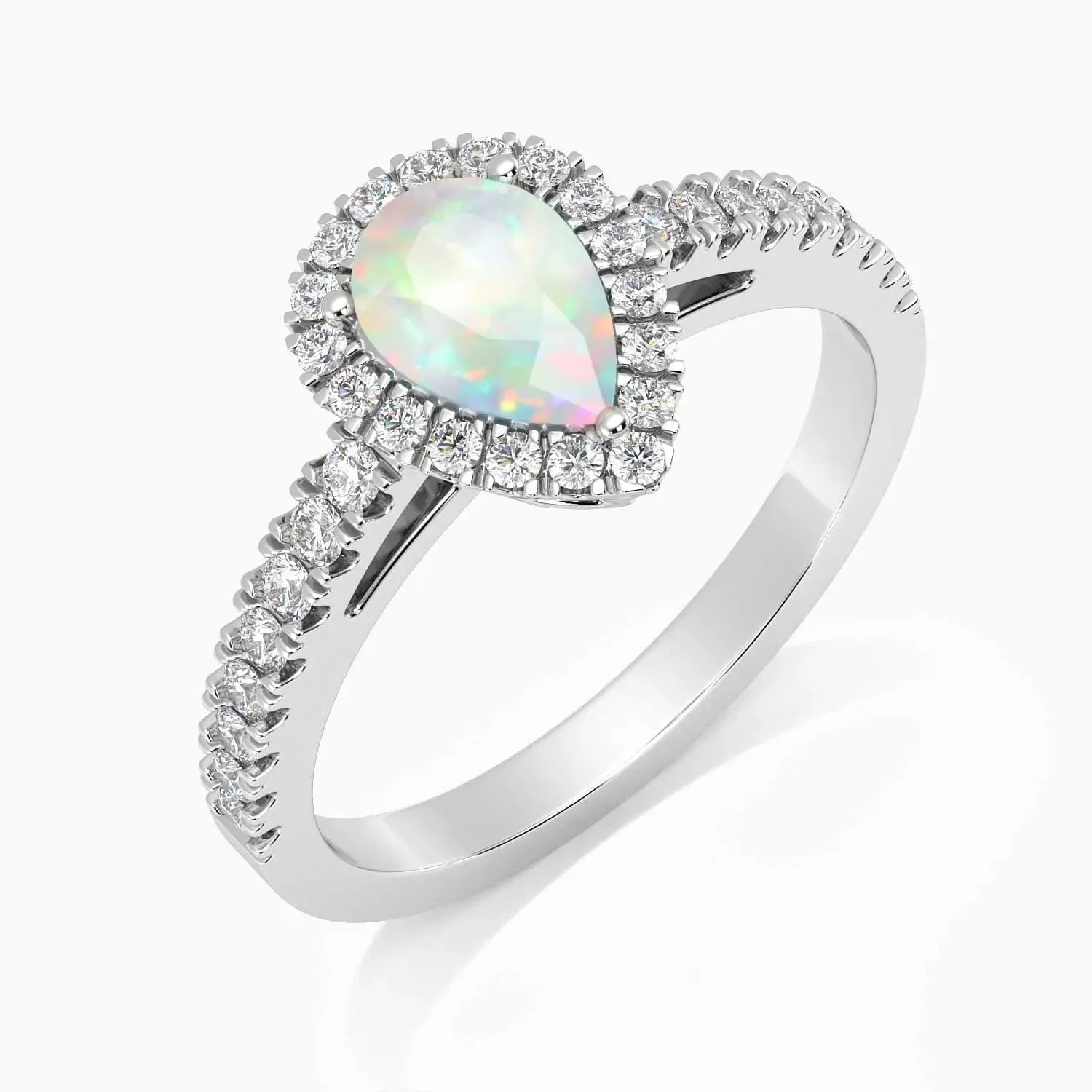 Pear Shape Halo Silver Opal Ring by Irosk Australia