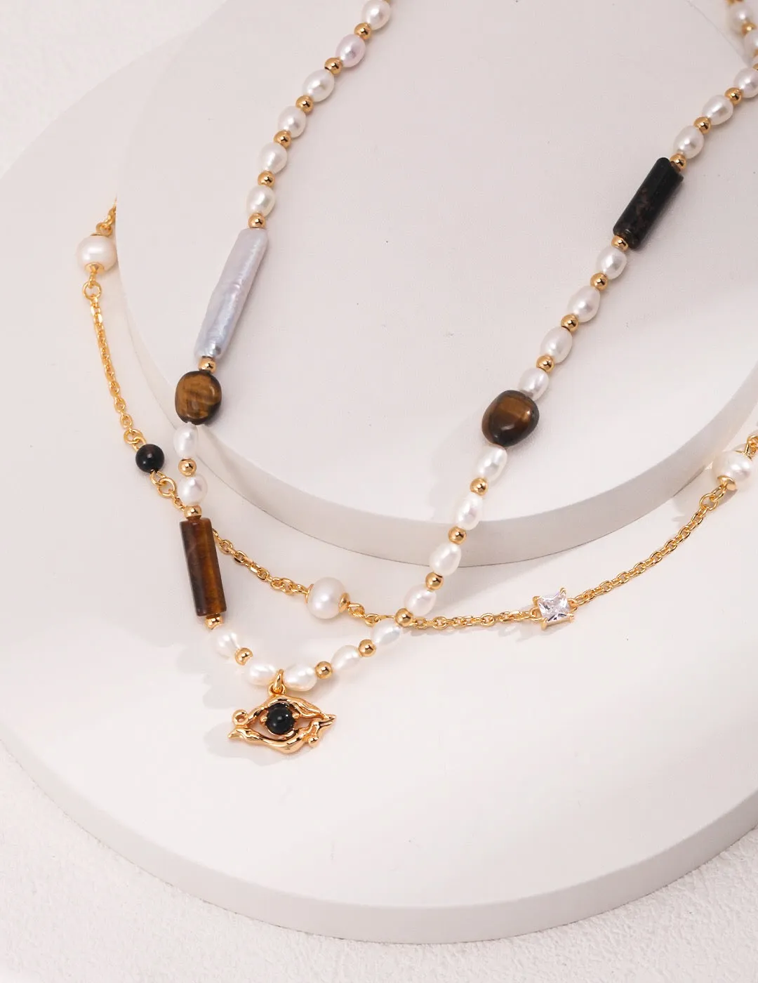 Pearl Black Onyx Cubic Zirconia Chain Necklace