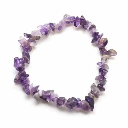 Pisces Birthstone Adult Elasticated Chip Bracelet Gift - Amethyst
