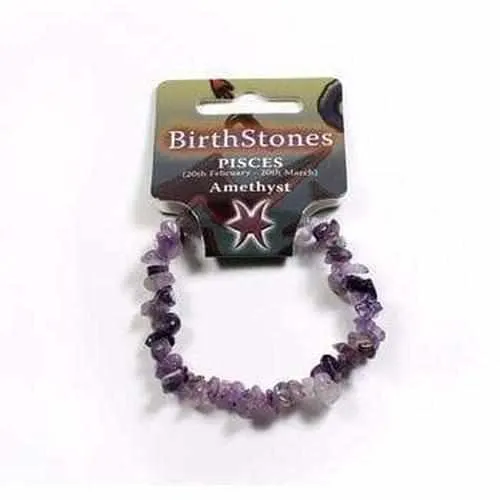 Pisces Birthstone Adult Elasticated Chip Bracelet Gift - Amethyst