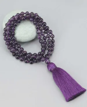 Premium 8 mm Knotted Beads Amethyst Meditation Mala