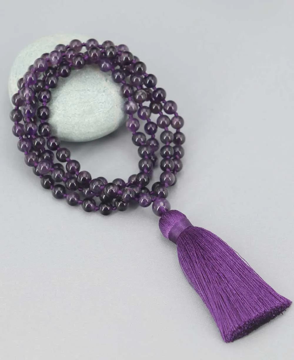 Premium 8 mm Knotted Beads Amethyst Meditation Mala