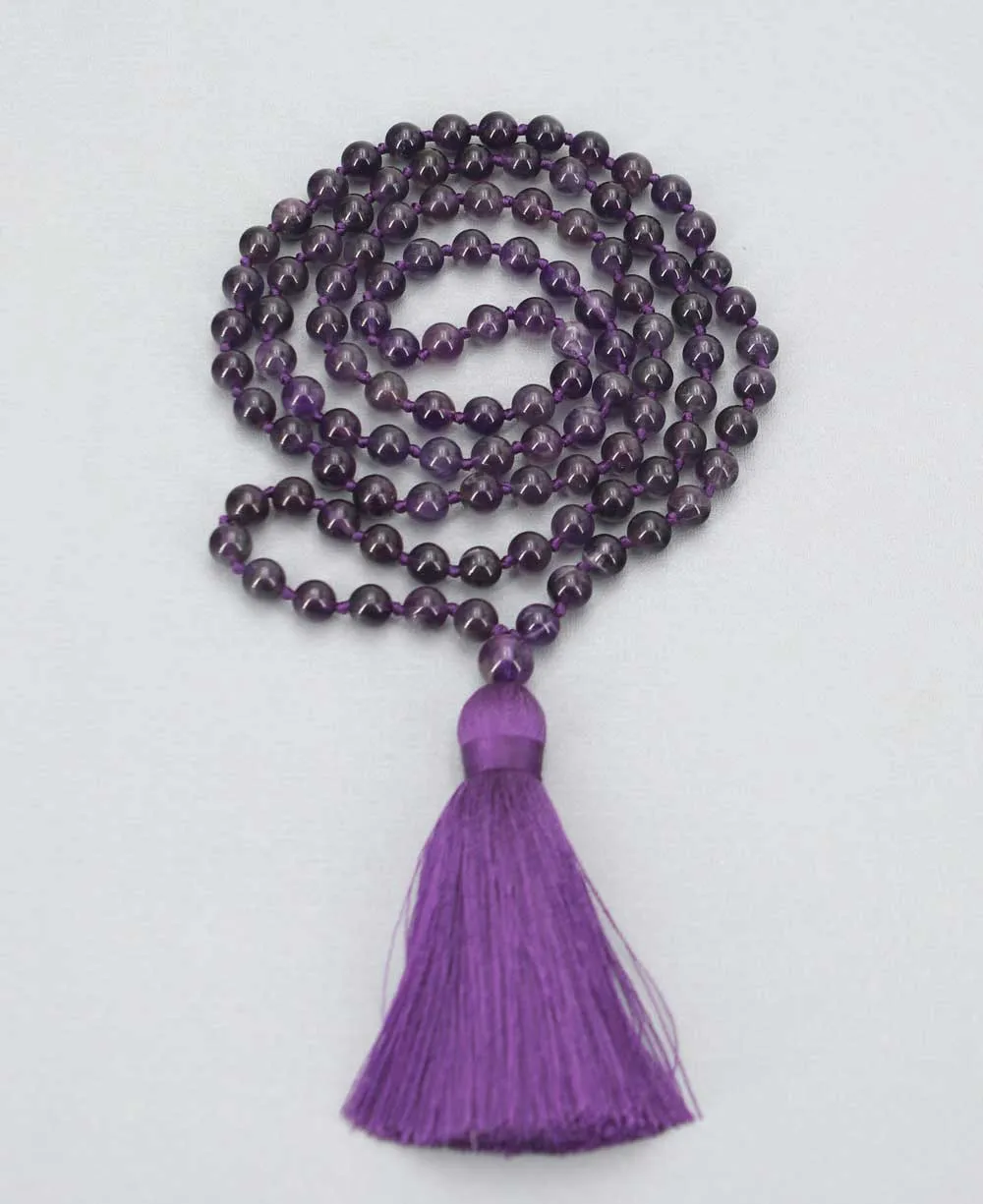 Premium 8 mm Knotted Beads Amethyst Meditation Mala