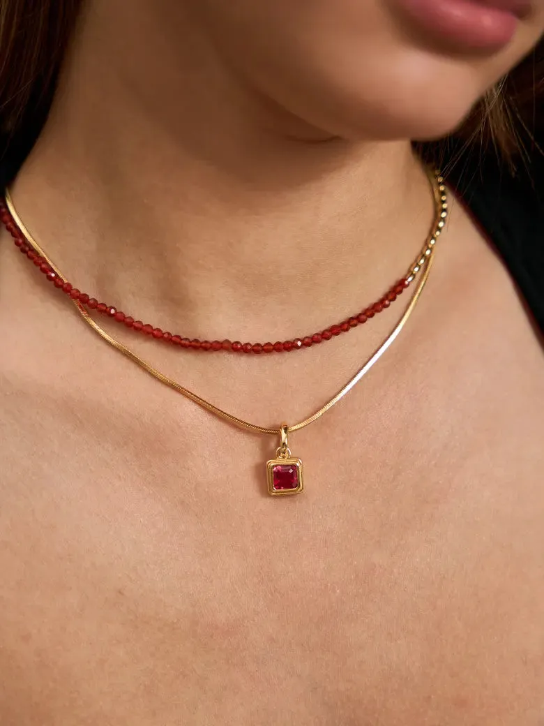 Red Onyx Nugget Beaded Necklace