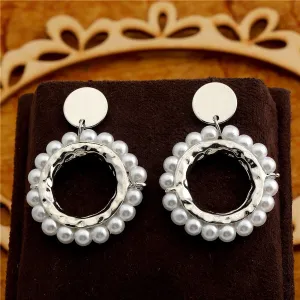 Ring Shaped Circular Pearl Drop Earring