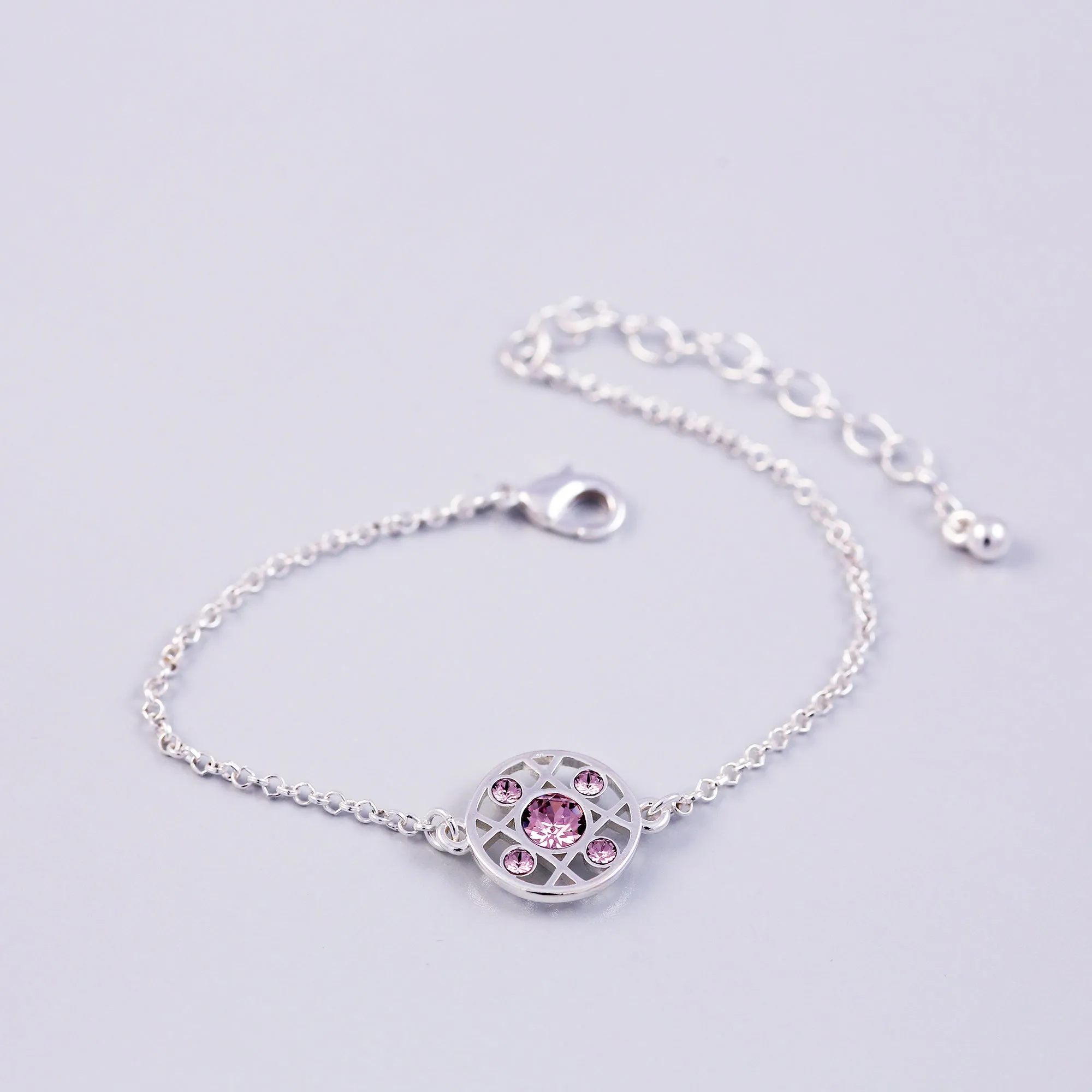 Silver Light Amethyst June Birthstone Hugs & Kisses Bracelet